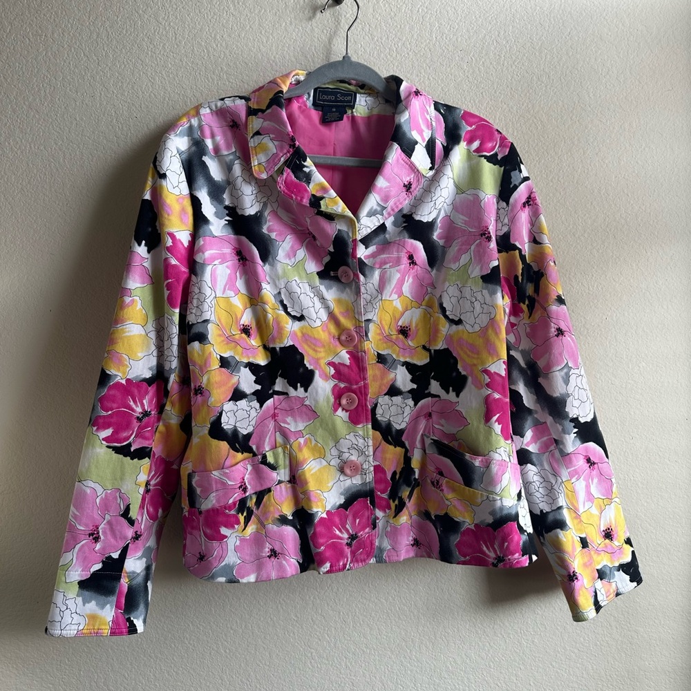 Laura Scott Pink and Yellow Floral Blazer